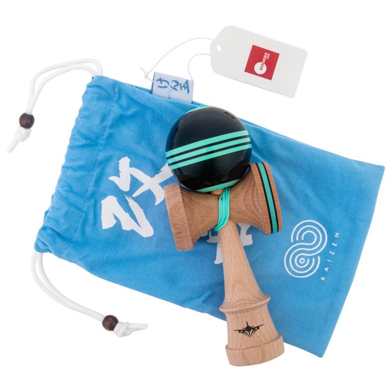 Kendama, Triple Stripe Jet Shape Kendama, Black Teal Beech Wood