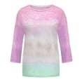 thumbnail image 3 of Frostluinai Summer Tops for Women Tie Dye Print Casual 3/4 Length Sleeve Shirts Comfy Crew Neck T Shirts Fashion Side Split Tees, 3 of 3