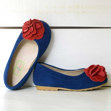 Boutique Rosette - Foxpaws Blue Suede Red Rosette Boutique Kate Shoes Toddler Girls 6-10