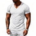 thumbnail image 3 of MHOSTAFH Men's V Neck Tees Shirts Casual Solid Color Short Sleeve Gym Athletic Tops Lightweight Breathable Workout T-shirt, 3 of 9