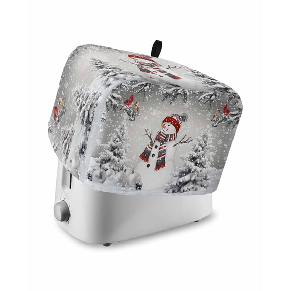 Fsddascl Grey Christmas Toaster Cover 4 Slice, Large Kitchen Appliance Covers, Xmas Snowman Birds Tree Snowflake Toaster Oven Cover with Loop, Bread Machine Cover Polyester Dust Cover Protection