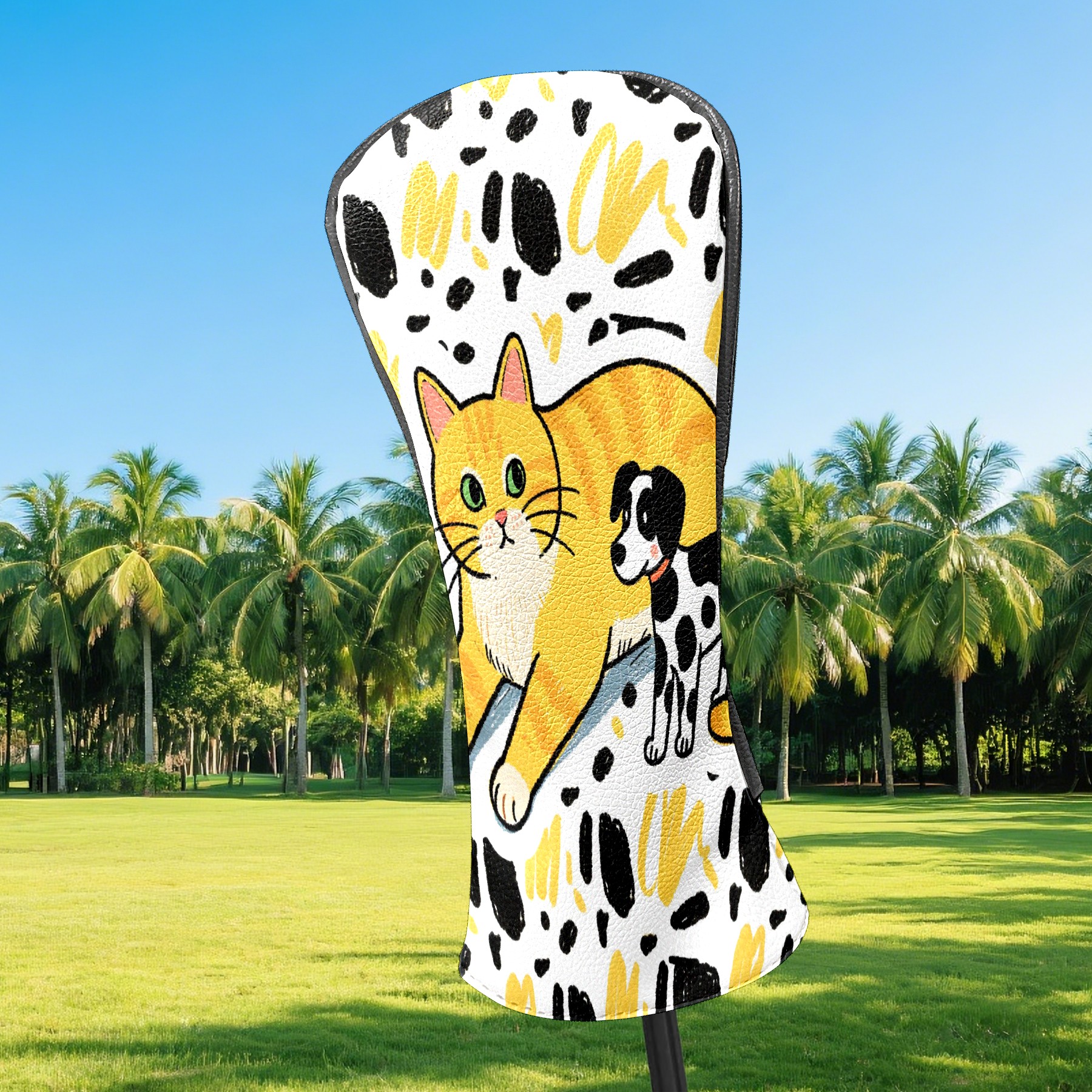 Golf Club Covers, Yellow Pets Premium PU Leather Driver Hybrid Putter Head Covers with Velvet Lining, Waterproof Golf Gifts for Men Women