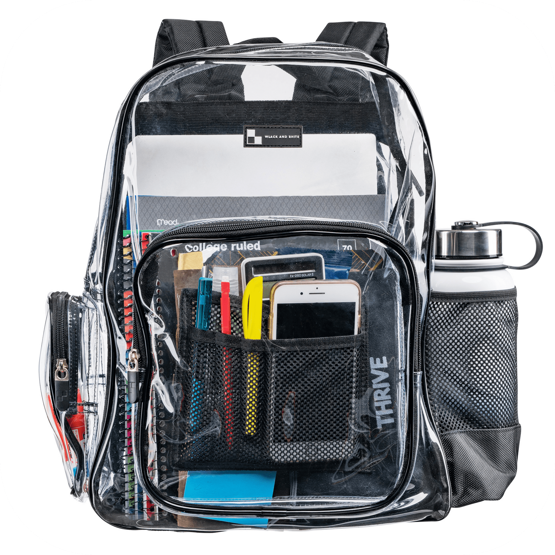 Heavy Duty Clear Backpack with Mesh Organizer, Clear Bookbag (Large