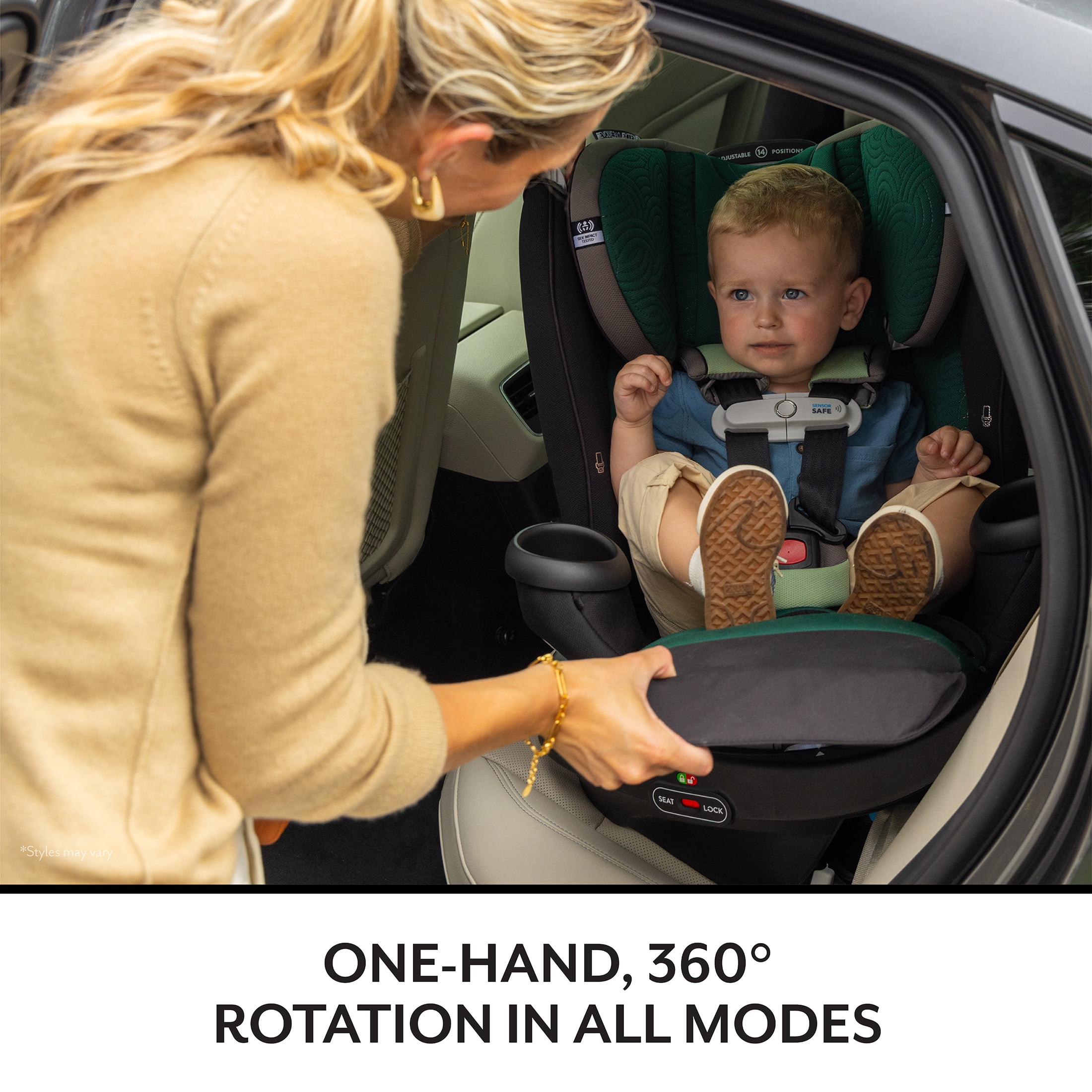 Evenflo Gold Revolve360 Extend All-in-One Rotational Car Seat with SensorSafe, Agate, Pink