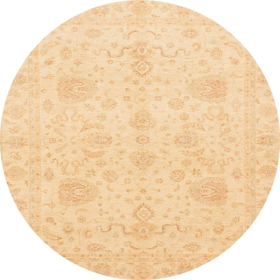 Ahgly Company Machine Washable Indoor Round Abstract Brown Gold Area Rugs, 8' Round