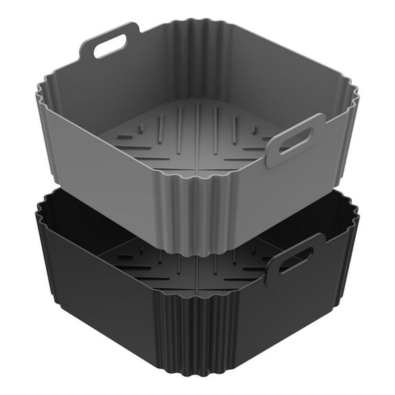 2PCS Air Fryer Liners Silicone, 8 inch Silicone Air Fryer Liners, Baking Tray Pots with Non Slip Handle Burn Protection