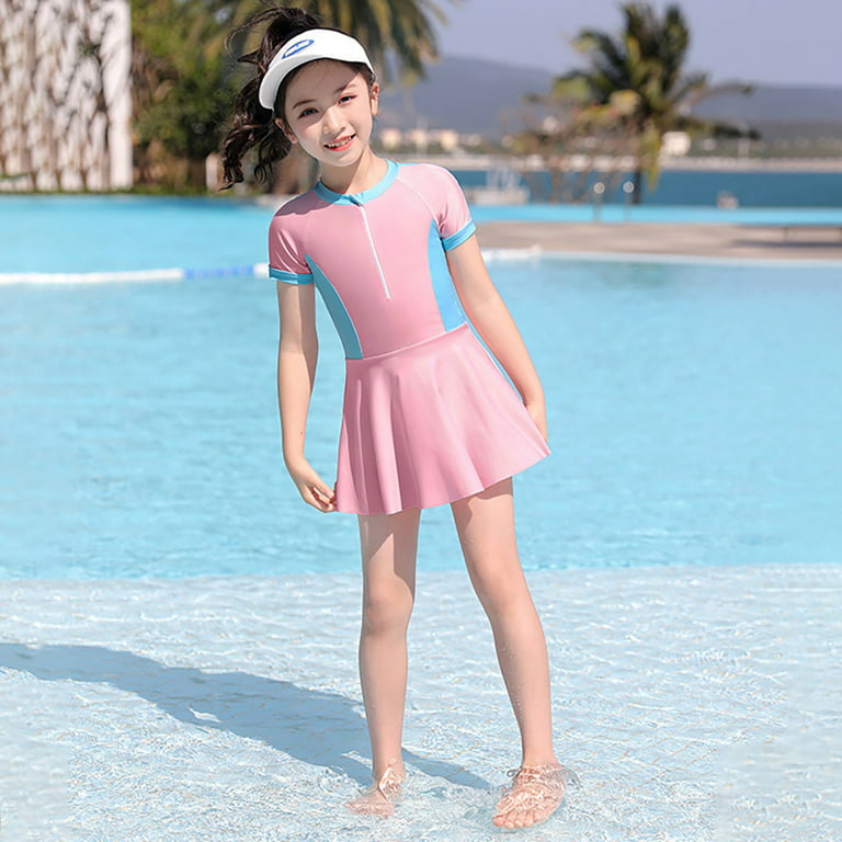 Girls Summer One Piece Swimsuits Smocked Swim Dress with Short Sleeve Kids  Beach Bathing Suit Swimwear 