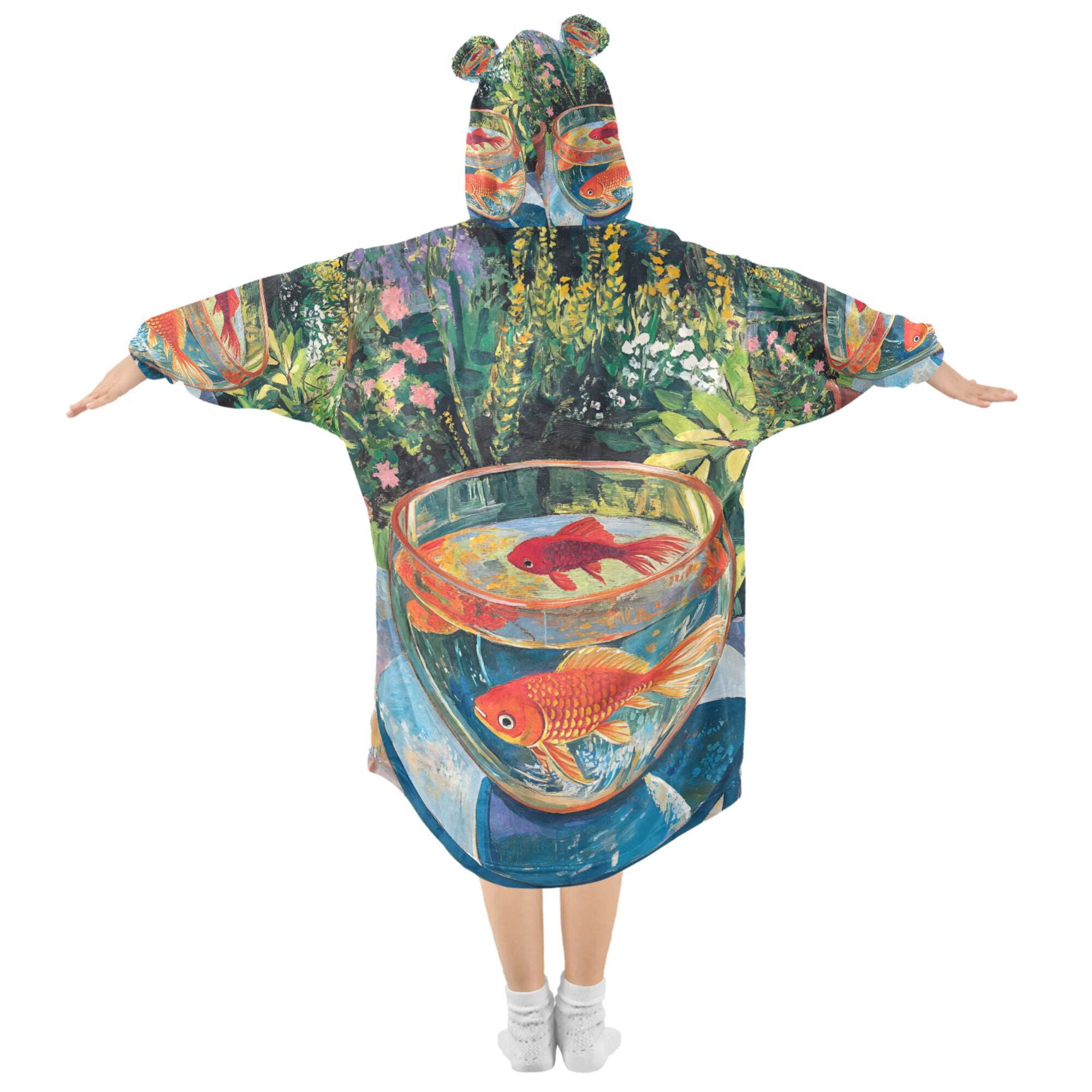 FORMRS Wearable Blanket Hoodie with Sleeves for Kids Cozy Flannel Sweatshirt, Art Goldfish Bowl