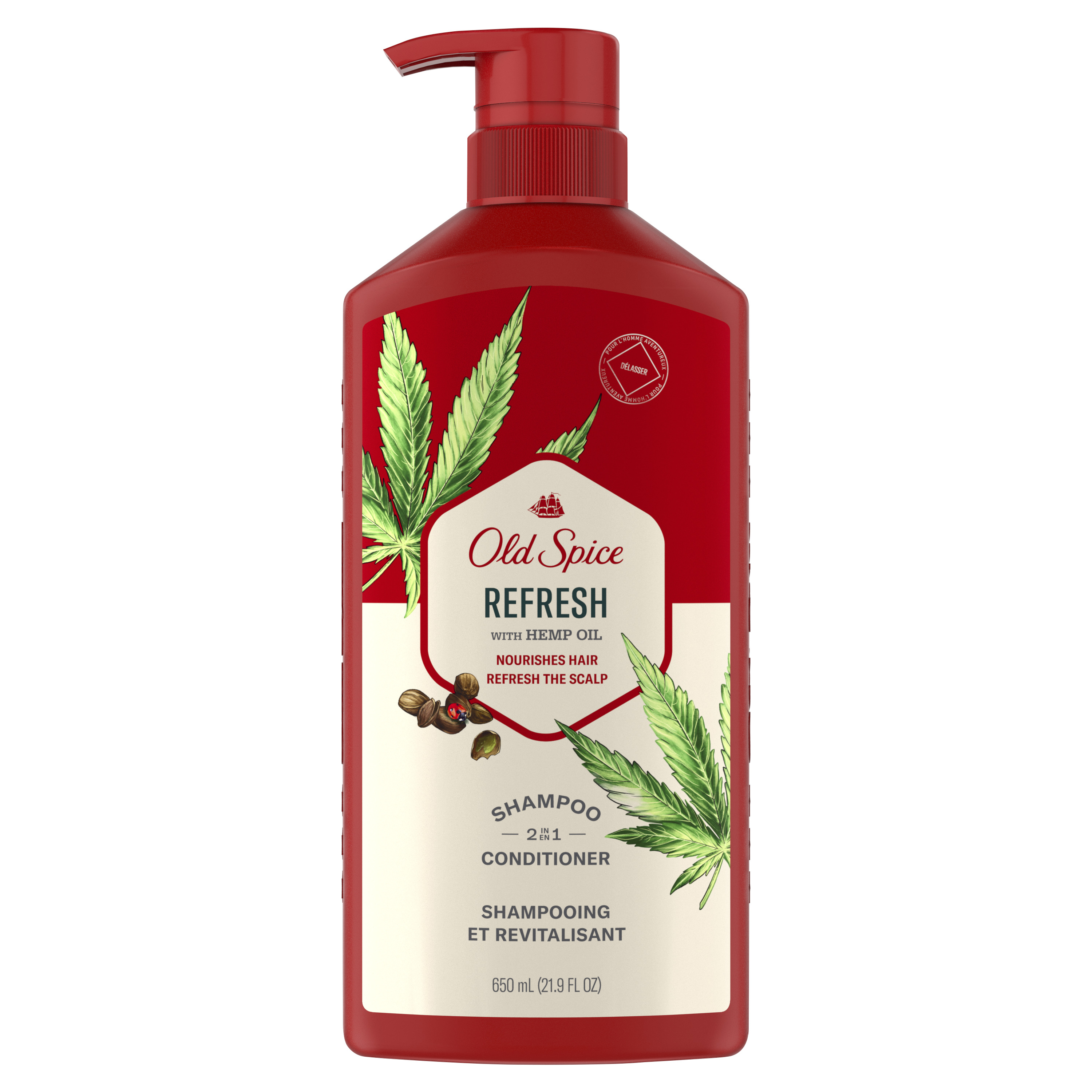 Old Spice Refresh 2 in 1 Shampoo Conditioner, Hemp Seed, 21.9 fl oz