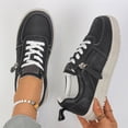 thumbnail image 3 of Rokment Women's Platform Chunky Low Top Fashion Sneakers Vintage Casual Leather Patchwork Zip up Height Increasing Non Slip Tennis Work Shoes Black Size 6, 3 of 7