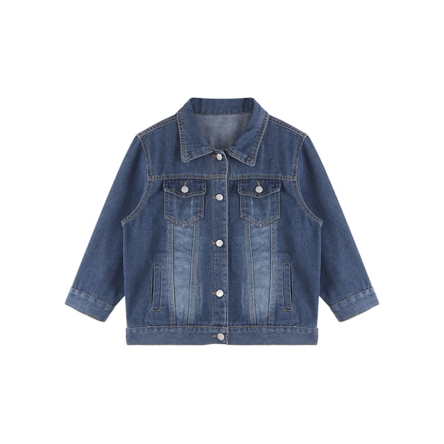 Hansber Women's 3/4 Sleeve Denim Jacket Coat Basic Button Down Stretch Jacket with Pockets Dark Blue L