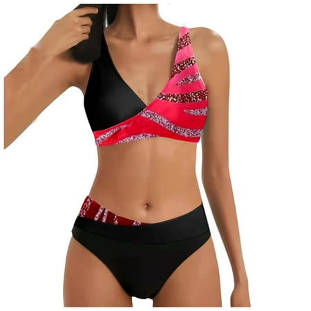 Gubotare 2-Piece Women s Padded Push-up Bra Bikini Swimsuit Bathing Swimwear Beachwear Summer Set (Red L)