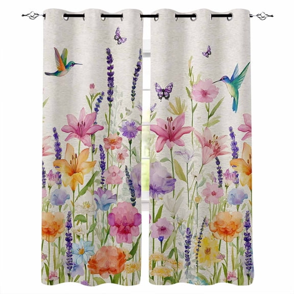Watercolor Flowers Blackout Curtains for Bedroom Living Room Darkening Curtains 63 Inches Long Country Colorful Floral Bird Butterfly Window Curtain 2 Panels Set Window Treatment Drapes 42"x63"