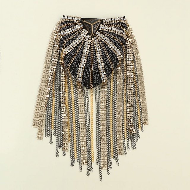 Accesorios de ropa con incrustaciones de diamantes, accesorios para trajes, charreteras con borlas de metal