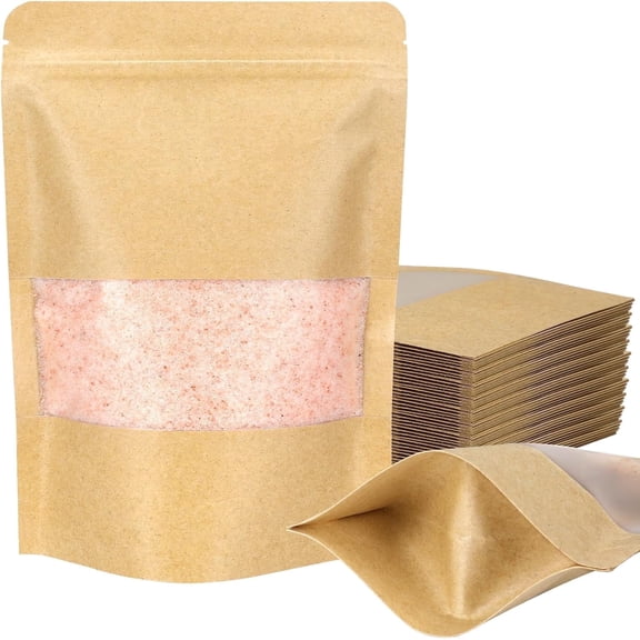 TAVENE Stand Up Pouch, 100 Pack Self-seal Kraft Paper Bags with Matte Window and Tear Notch Resealable Bags for Home and Small Business Use (5.5 X 7.9 Inches)