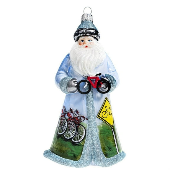 Joy to the World Glitterazzi Cycling Santa with Bicycle Polish Glass Ornament