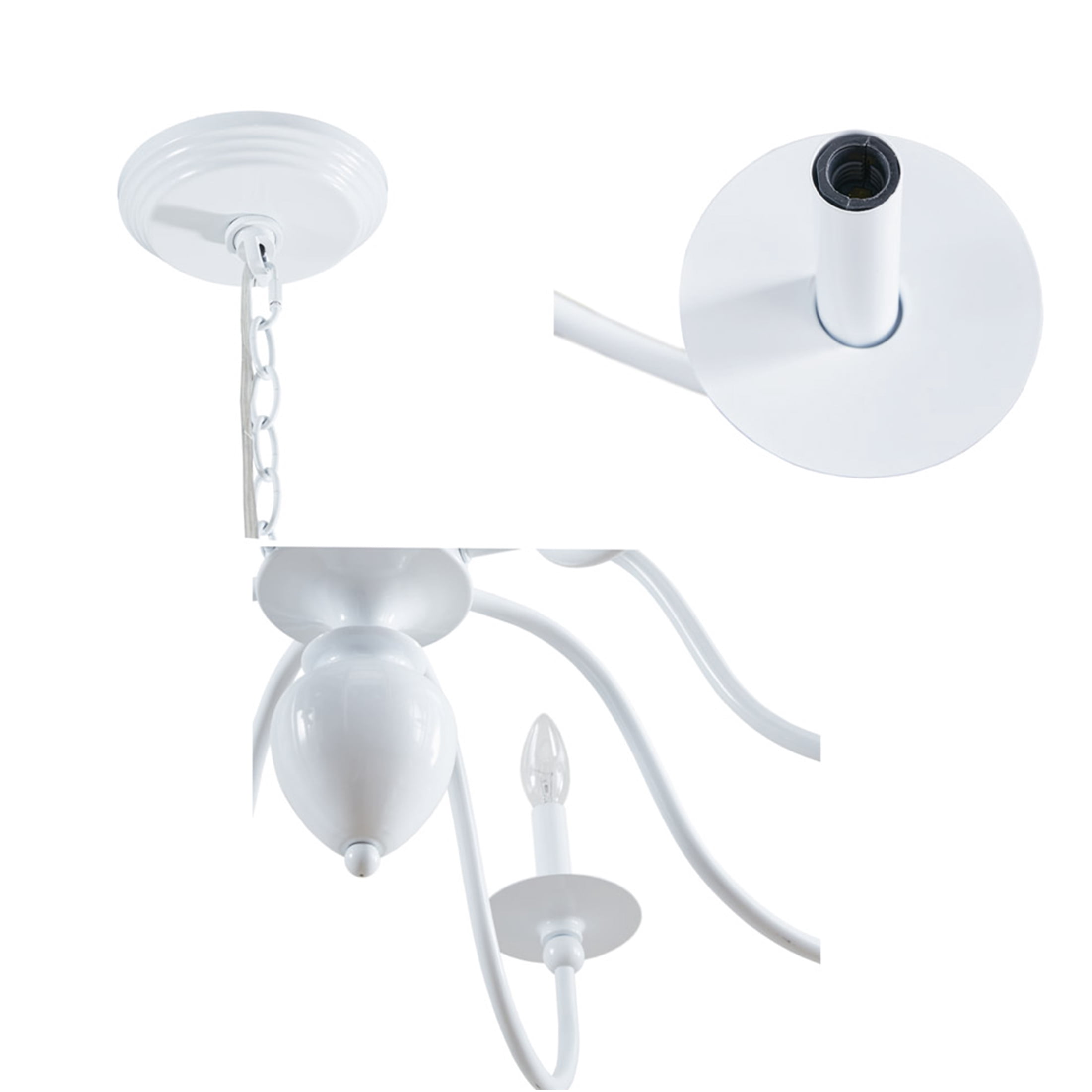 JERFIT 8-Light Glossy White Iron Chandelier, Traditional Candle Style Ceiling Light Fixture with Dimmable Function for Dining Room Kitchen