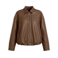 thumbnail image 4 of Iyufng Faux Leather Cropped Jackets for Women Collared Long Sleeve Full Zip Loose Casual Short Outerwear, 4 of 7