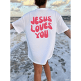 thumbnail image 2 of Women's Oversized Beach Slogan Printed T-Shirt For Summer JESUS LOVES YOU Graphic Tees Women Tops, 2 of 3