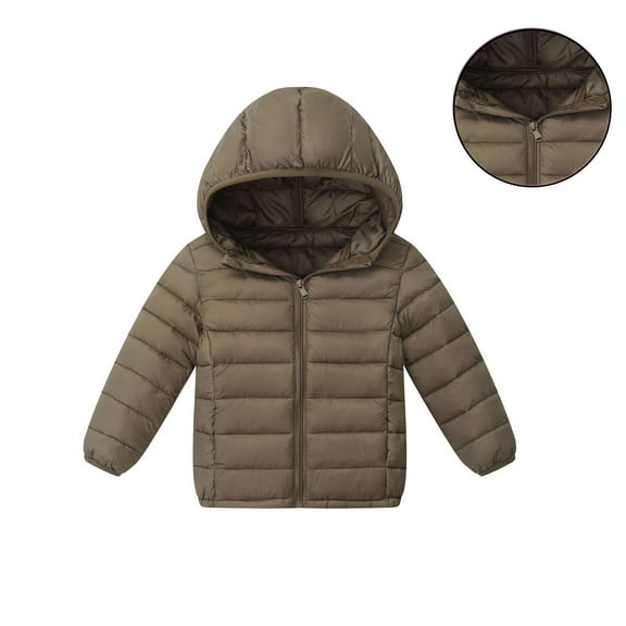 Kids Winter Coats for Boys with Hooded Puffer Jacket Boys Green Jacket Zipper Long Sleeve Lightweight Waterproof Jacket Kids Girls Coats Size 5-6 Years