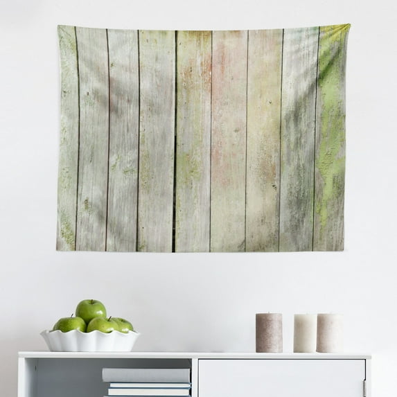 Fence Tapestry, Wooden Fence on Residential Terrace Sunny Backyard Patio Tranquil View, Fabric Wall Hanging Decor for Bedroom Living Room Dorm, 2 Sizes, Pale Coffee Violet Blue, by Ambesonne