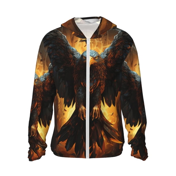 Balery Cool Black Eagle Sudadera ligera de manga larga con capucha y protección solar UPF 50+ para hombre y mujer, ideal para pesca y running-Medium