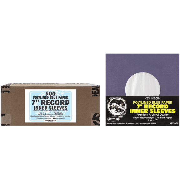 (500) Super Heavyweight Polylined Blue Paper Inner Sleeves for 7" Records - Archival Quality, Acid-Free, Static-Free - Premium Protection - 07IABL