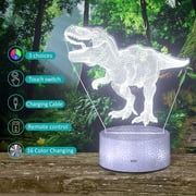 TiokMc 3D Dinosaur Night Light for Kids, 16-Color Changing Lamp with Timer, Remote & Smart Touch, 3 Patterns, Bedroom Decor for Boys and Girls