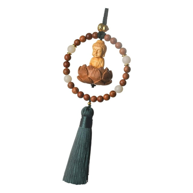 Almencla Statue de Bouddha Pendentif Breloque de Rétroviseur de Voiture avec Pompon Décor Feng Shui Vert