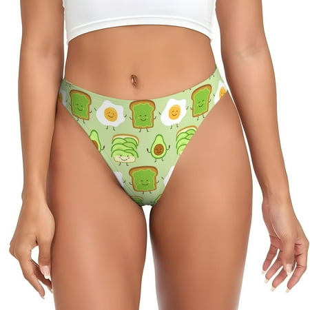 Qokaie Avocado And Toast Printed Women s Cotton Thong Underwear  Sexy Breathable Panties G-string-X-Small