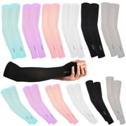 Hengguang 12 Pair UV Sun Protection Cooling Arm Sleeves, Long Sun Protective Compression Sleeves with Thumb Hole for Men Women Cycling, Hiking, Golf, Fishing Outdoor Sport, 6 Colors