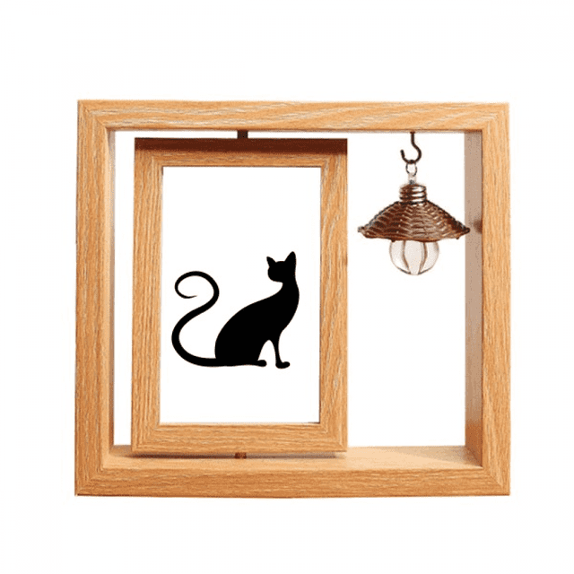 Elegante gato negro animal silueta Marco giratorio de madera 4x6