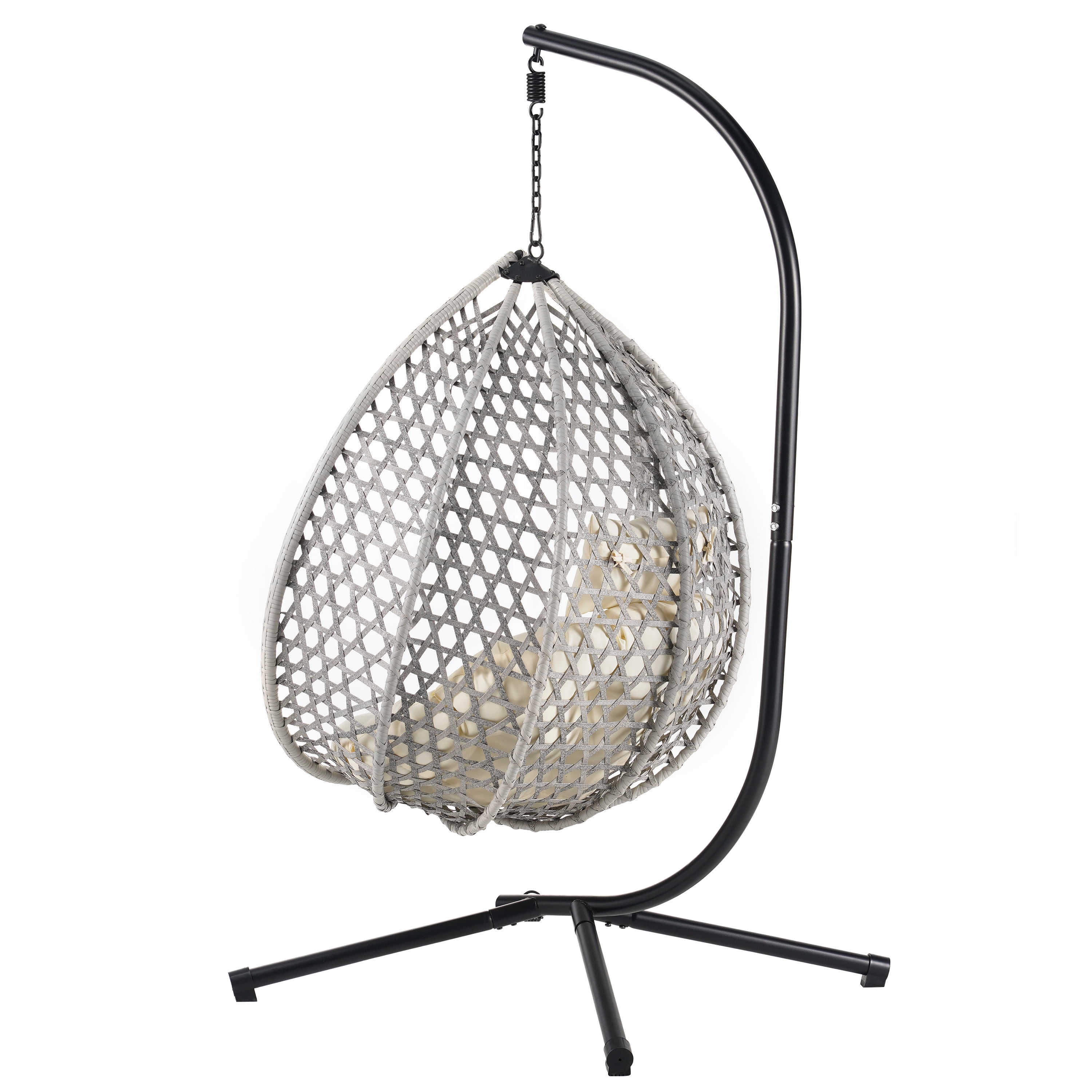 Woven Hanging Egg Chair With Stand, Sturdy Outdoor Swing Chair for Balcony Bedroom, Light Brown