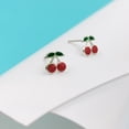 thumbnail image 4 of Cute Cherry Ear Studs Tiny Earrings Fruit Enamel Ear Studs Nature Lover Gift Minimalist Handmade 925 Sterling Silver, 4 of 5