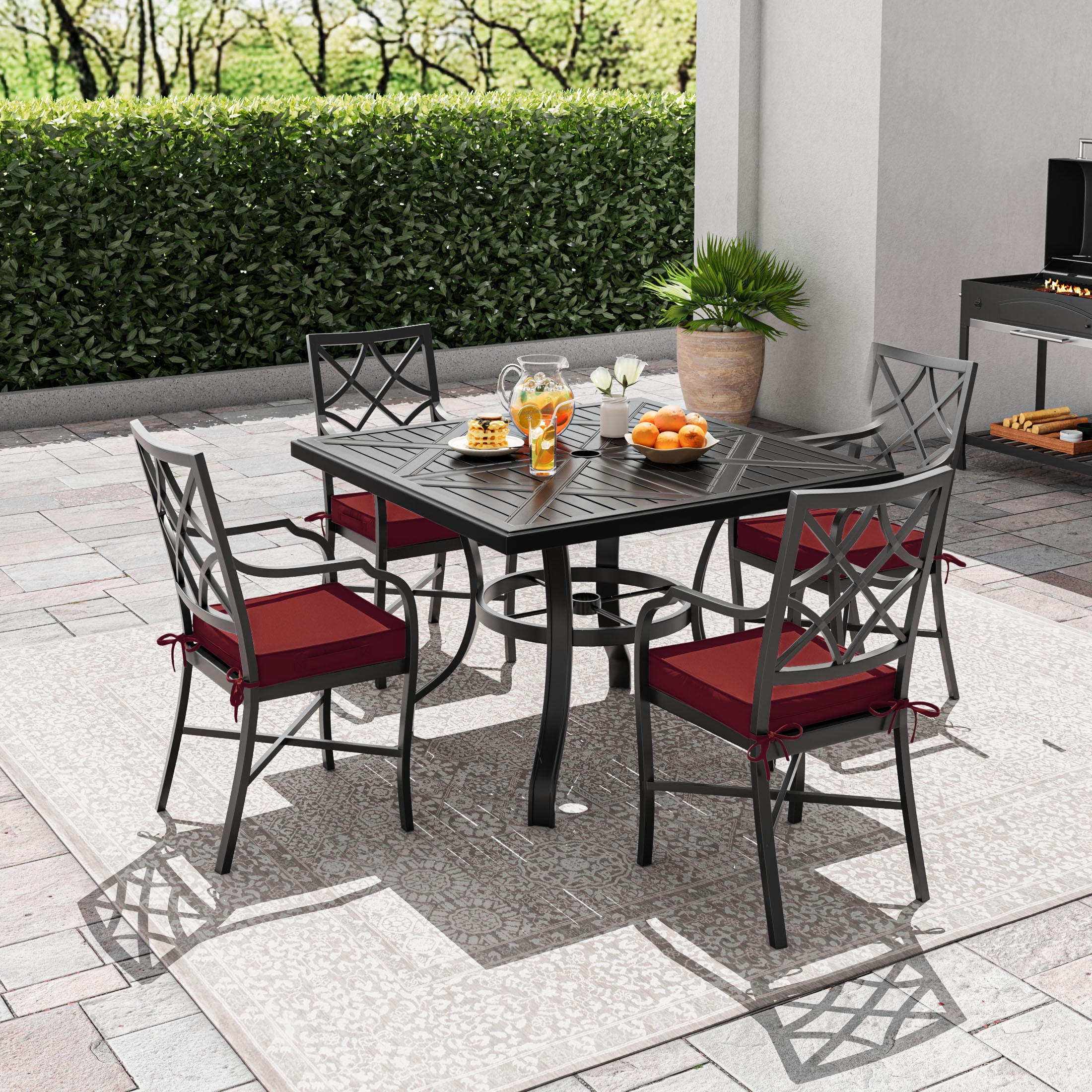 Kimunuk 4 Pack Outdoor Chair Cushions, 17" x 16" Waterproof Outdoor Seat Cushions Couch Pads with Ties & Handle for Patio Furniture, Burgundy