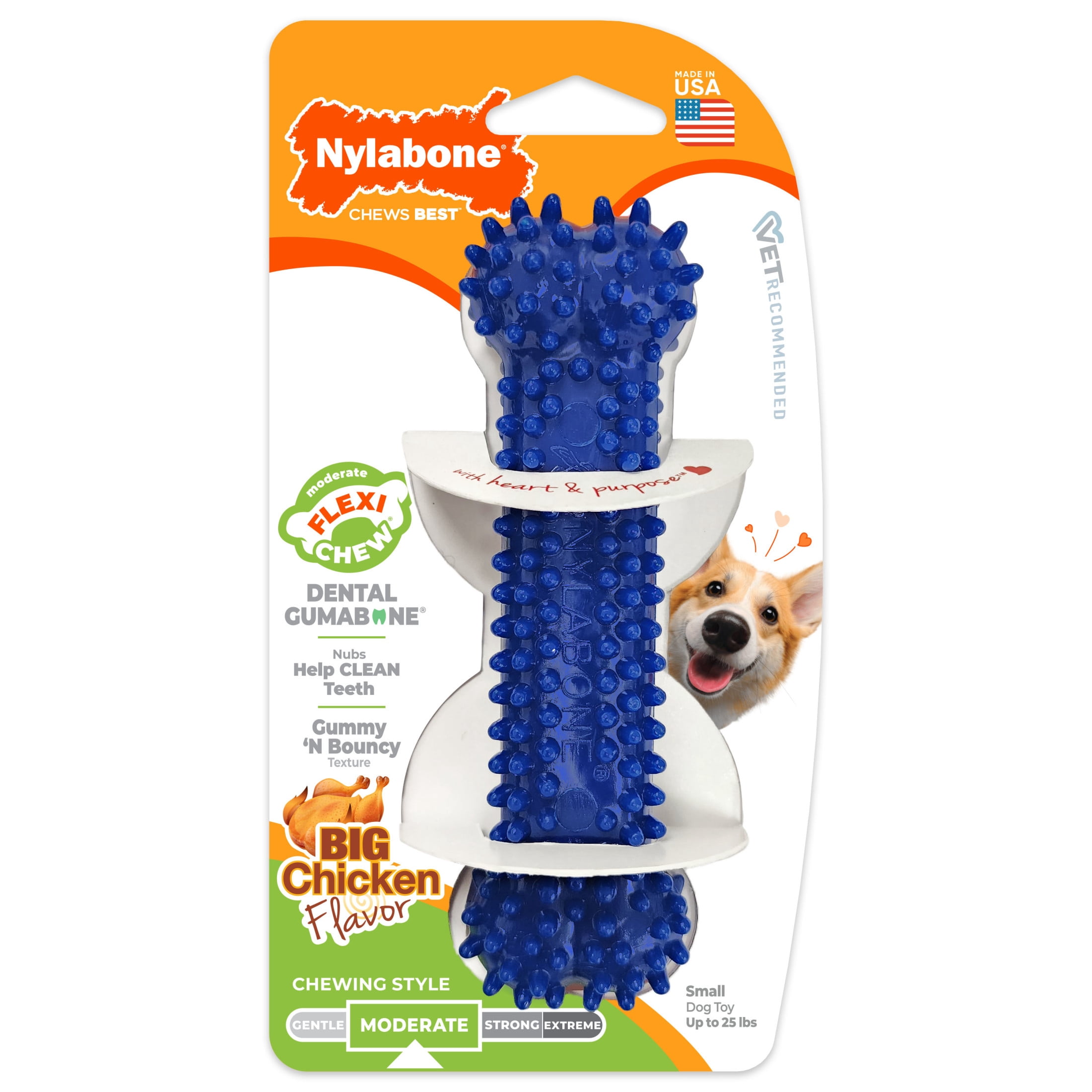 (3 pack) Nylabone Flexi Chew Gumabone Textured Bone Dog Toy, Dog Chew Toy, Chicken Flavor, Small, 1 Count