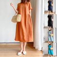 thumbnail image 2 of Dress, Women Solid Color Large Hem Short Sleeve Pockets Loose Midi for Work, 2 of 8