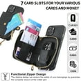 thumbnail image 6 of Phone Case for iPhone 15 16 17 Zipper Wallet Cover with Credit Card Holder Slot Shoulder Crossbody Strap Long Lanyard Leather, 6 of 9
