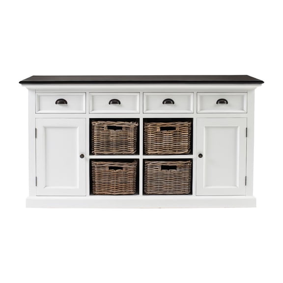 NovaSolo Halifax Mahogany Wood Buffet with 4 Baskets in White