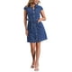 thumbnail image 1 of Vestido de mezclilla casual para mujer INSPIRE CHIC con cinturón, botones y escote en V, vestido de camisa de mezclilla XL azul oscuro, 1 of 6