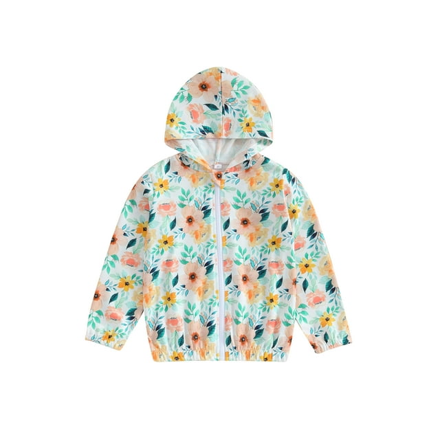 ZAXARRA Veste à Capuche pour Tout-Petits Fille, Imprimé Floral, Manches Longues, Cardigan à Fermeture Éclair, Manteau, Printemps Automne, Vêtement d'Extérieur
