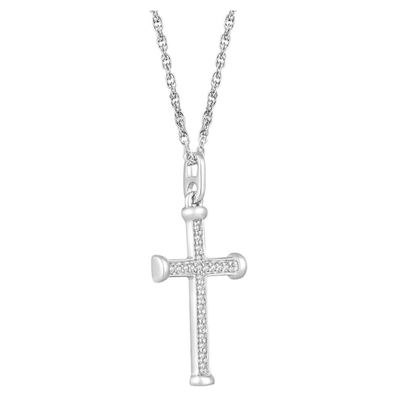 Sterling Silver Round Diamond Cross Pendant (1/10 cttw, I-J Color, I2-I3 Clarity), 18"