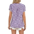 thumbnail image 5 of Fangasis Ladies Summer Tops V Neck Shirts Floral Printed Tunic Blouse Women Loose Tee Elegant Holiday Purple M, 5 of 6