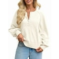 thumbnail image 3 of Chandail à Col Rond Boutonné pour Femmes Automne Manches Longues Henley Chemises Tendance Chandail Ample Blanc TG, 3 of 8