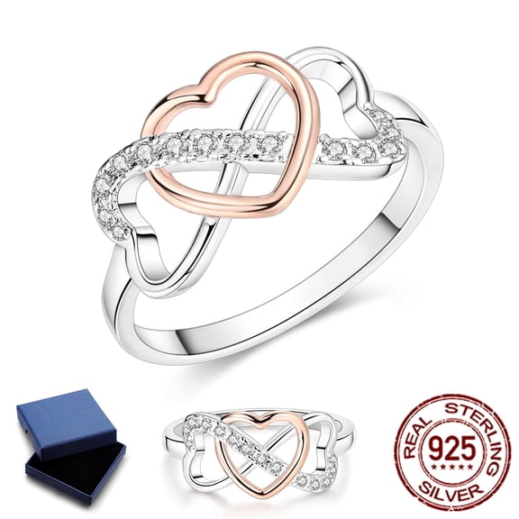 NARMO Romantic 925 Sterling Silver Filigree Ring for Women, Cubic Zirconia Infinite Love Heart , Hypoallergenic Jewelry Birthday Gift with Box Size 6