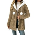 thumbnail image 2 of Jinhomg Womens Fleece Jacket Trendy Textured Sherpa Teddy Coats Fur Trim Hooded Oversized Outerwear Casual Button Down Plush Winter Coats, 2 of 6