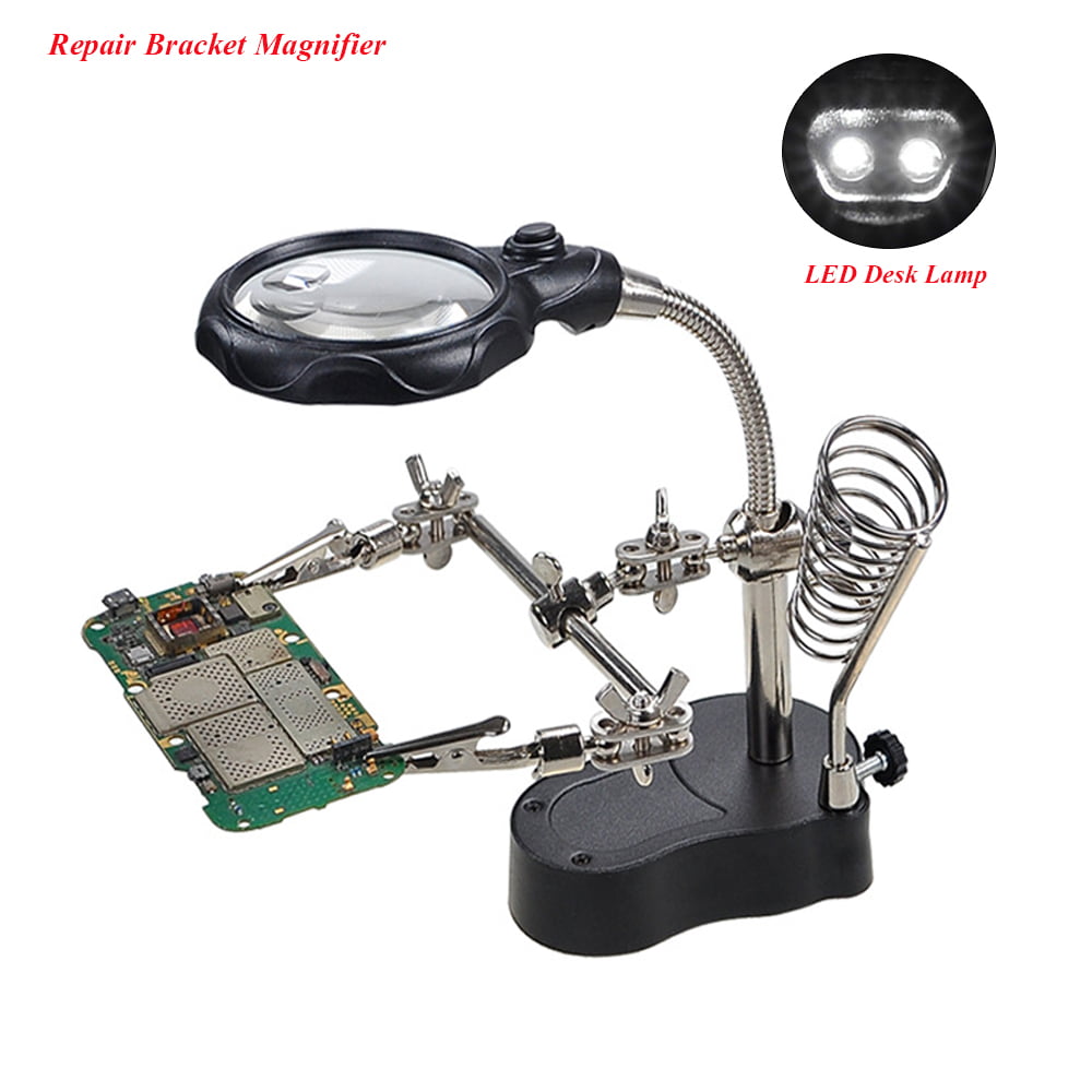 LED Desk Lamp Magnifying Magnifier Glass With Light Stand Clamp For Repair Read