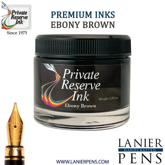 Private Reserve Ink, 60ml Fountain Pen Ink Bottle - Ebony Brown (PR17035)