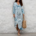 thumbnail image 4 of Xixirimido Jellyfish Corals Blue Print Women Linen Dresses 3/4 Sleeve V Neck Loose Dress for Women Casual A-Line Midi Beach Dress for Spring Summer S, 4 of 6