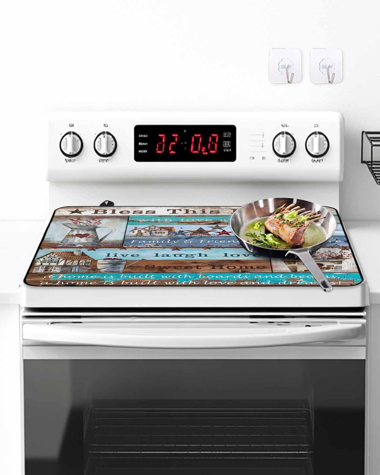 Stove Top Covers for Electric Stove, Rustic Star Farm Glass Stovetop Cover Protector, American Country Berry Wood Grain Induction Cooktop Protector Oven Mat for Kitchen Countertop 24"x21"